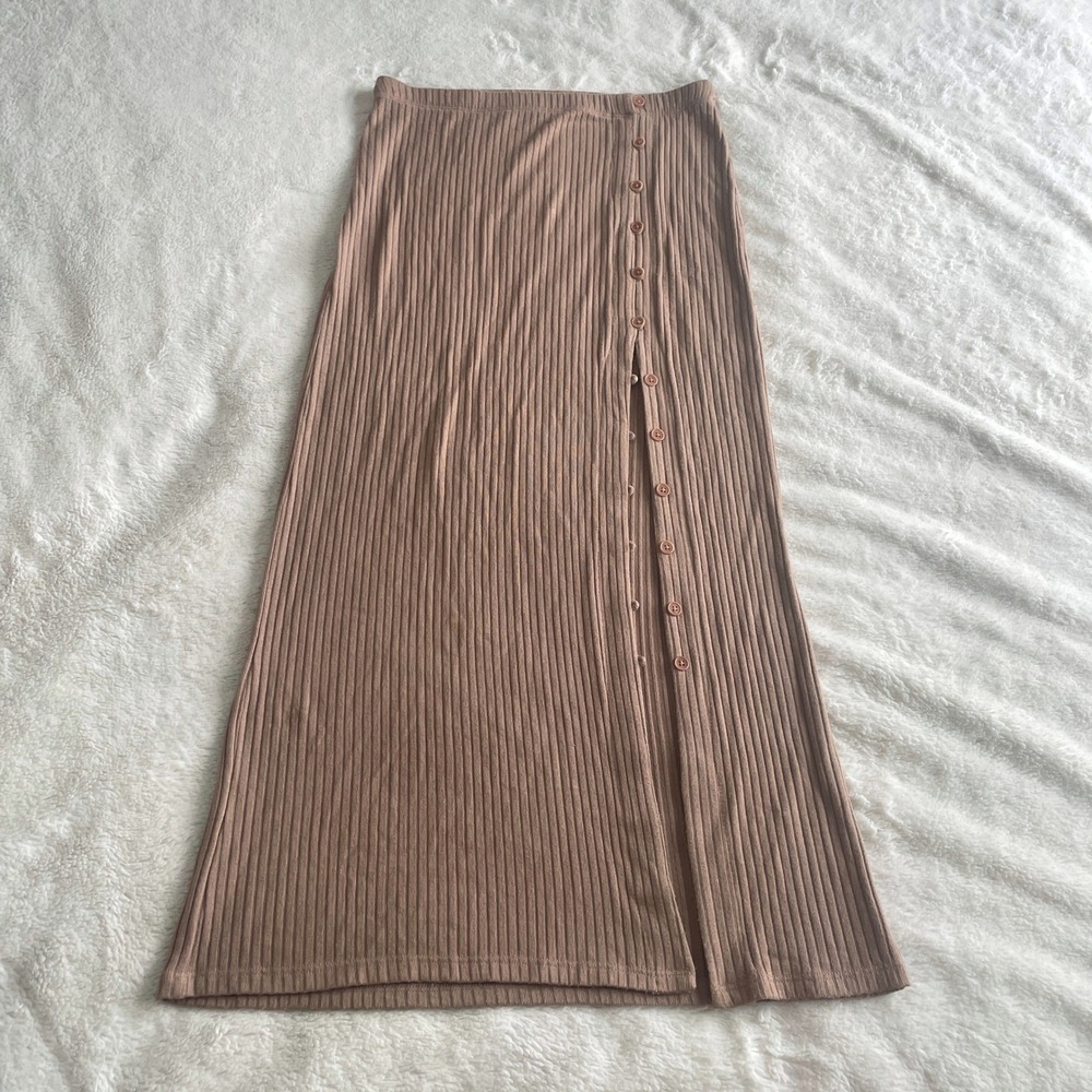 Reformation Ribbed‎ Knit Button Front Skirt Beige Tan Size Small